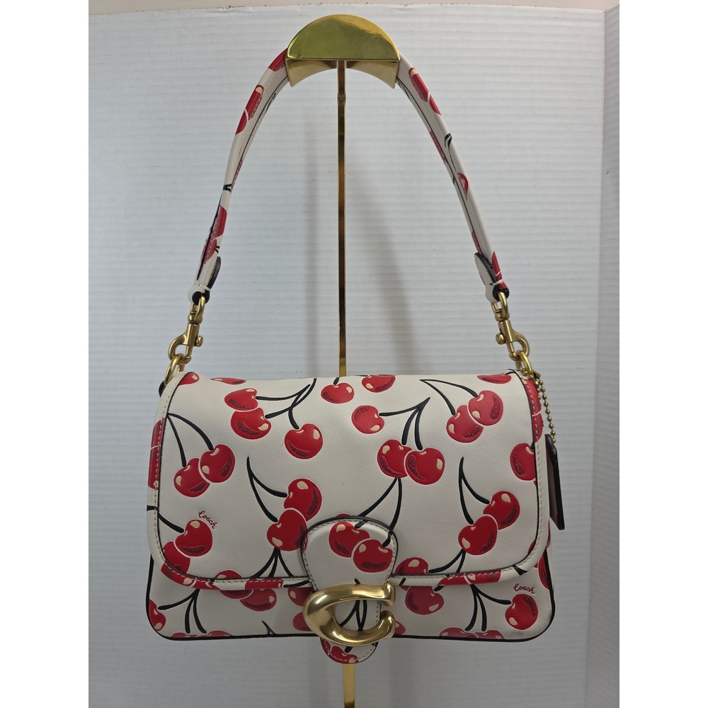 Coach Soft Tabby Shoulder Bag Cherry‎ Print White Red CA110 Gold Hardware